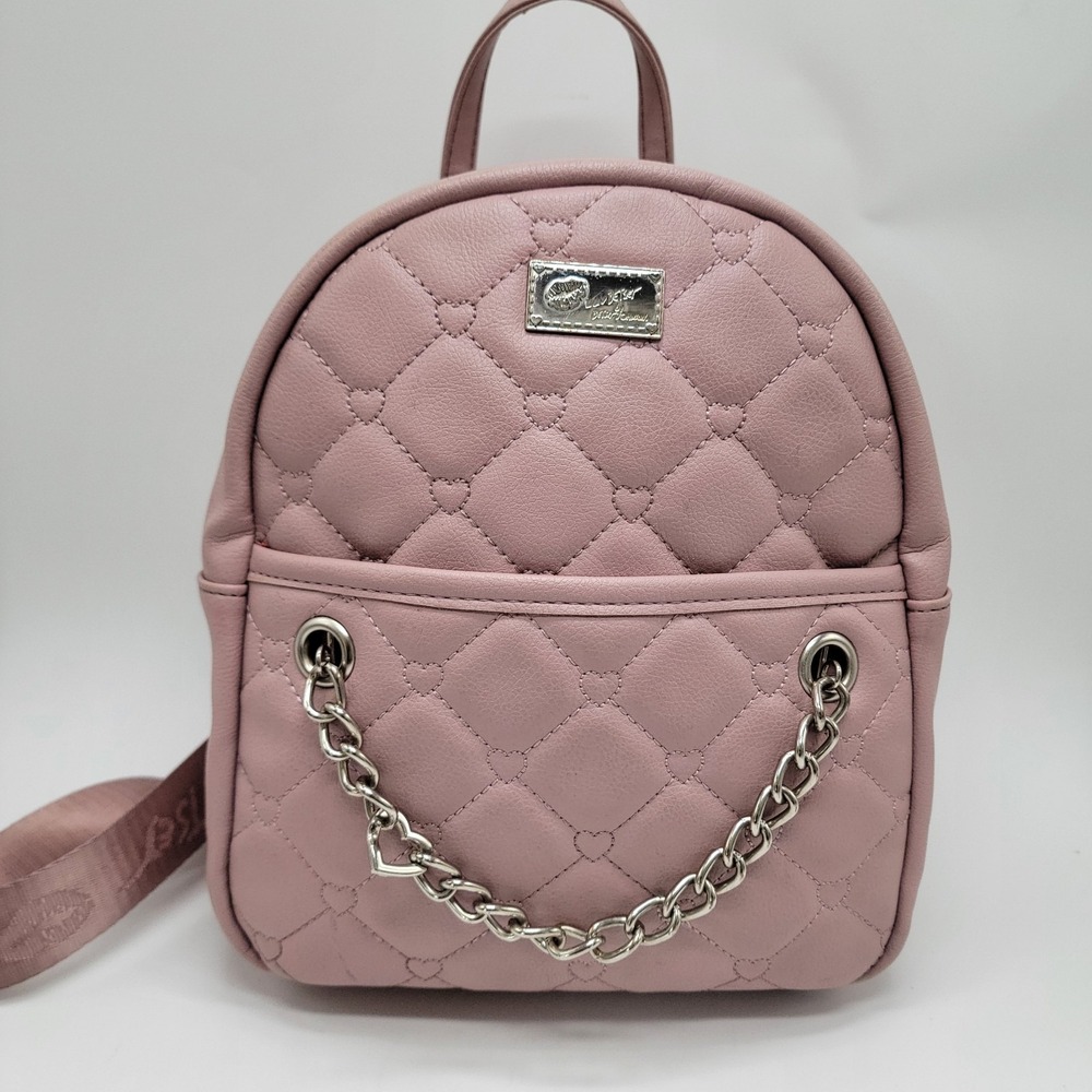 Luv Betsey by Betsey Johnson Pink Quilted Heart Backpack Adjustable Black Straps